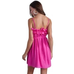 Women's Mustard Seed Ruffle Mini Dress -Fashion Clothing Shop womens mustard seed ruffle chest mini dress S20958 fuchsia back 82145.1677184543