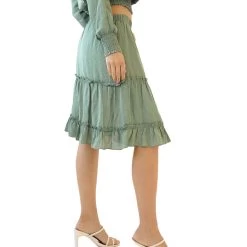 Women's Mystree Tiered Jacquord Silky Skirt -Fashion Clothing Shop womens mystree tiered jacquard silk skirt 19940 TEAL side 76985.1649195777
