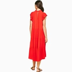 Women's Pinch Tiered Midi Dress -Tomato Red -Fashion Clothing Shop womens pinch tiered midi dress 3386DG tomtred tomato red back 62250.1684256848