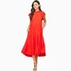 Women's Pinch Tiered Midi Dress -Tomato Red