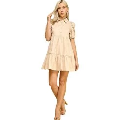 Women's TCEC Poplin Shirt Dress -Fashion Clothing Shop womens tcec poplin shirt dress CD01967 beige lifestyle 81685.1683649451