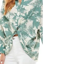 Women's TCEC Printed Button Up Top -Fashion Clothing Shop womens tcec printed button up top CT7805 GREEN detail 09436.1648762898