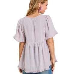 Women's Umgee Ruffle Hem Babydoll Top -Fashion Clothing Shop womens umgee ruffle hem babydoll top A6634 SFTLILAC back 18197.1675182313