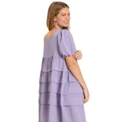 Women's Umgee Square Neck Tiered Dress -Fashion Clothing Shop womens umgee square neck tiered dress K6437 lavender back 13827.1675434381