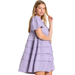 Fashion Clothing Shop -Fashion Clothing Shop womens umgee square neck tiered dress K6437 lavender side 16716.1675434381