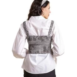 Women's Umgee Tweed Hound Check Top -Fashion Clothing Shop womens umgee tweed hound check top A0393 black back 26728.1671832325