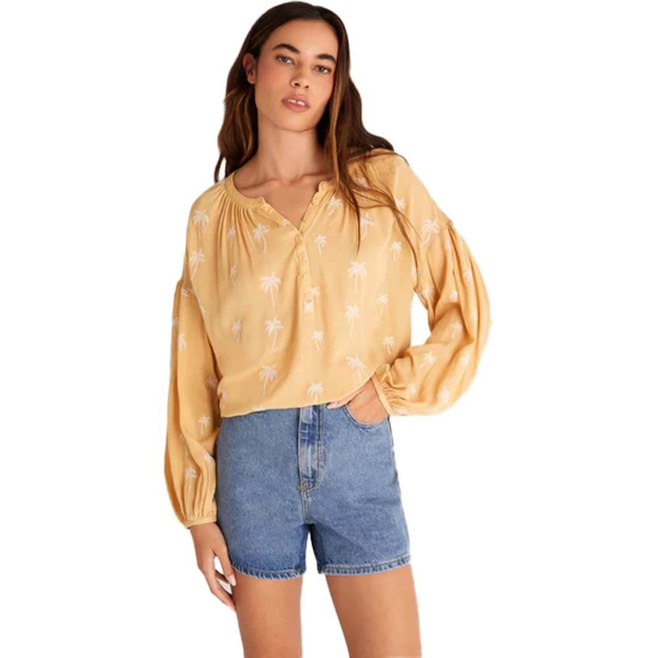 Women's Z Supply Bayfront Palm Button Placket Blouse 3 Women's Z Supply Bayfront Palm Button Placket Blouse