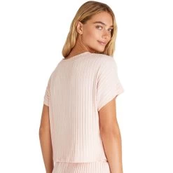 Women's Z Supply Harper Ribbed V-Neck Blouse -Fashion Clothing Shop womens z supply harper rib v neck top ZLT231442 pink cream back 31185.1682545696